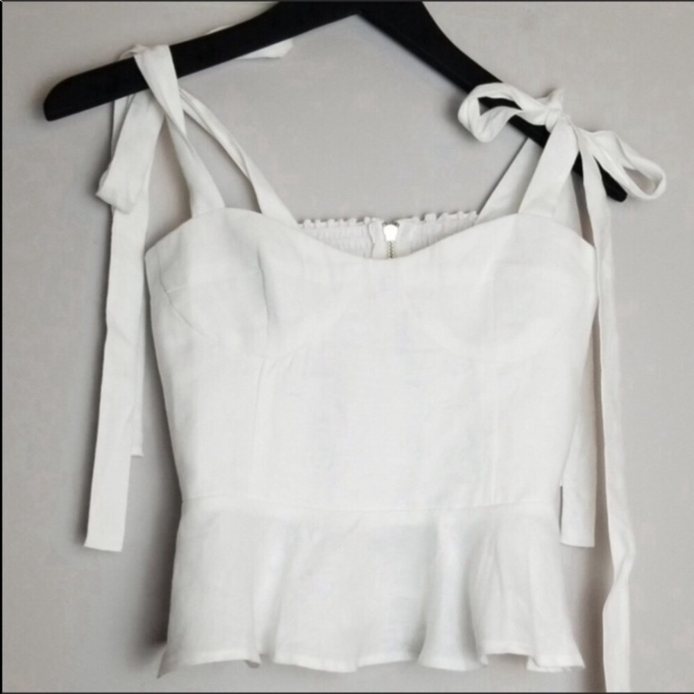 Reformation Kassi Linen Ruffle Tie Top White - Picture 4 of 8